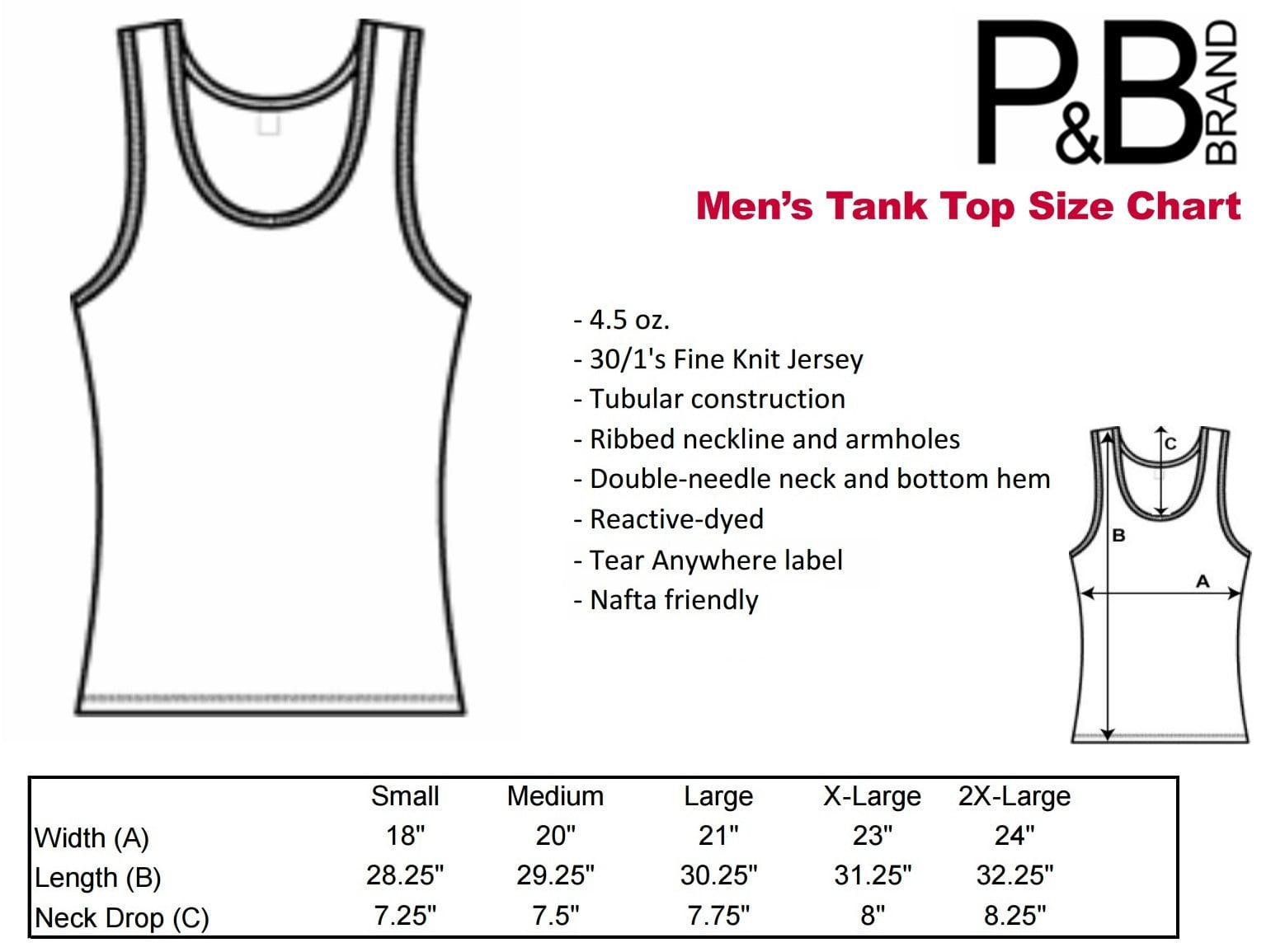 Tank Top Size Chart Men