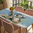 thumbnail image 3 of Blue Coastal Starfish Table Cloths for 4 Foot Rectangle Tables, Vintage Beige Nautical Coral Summer Patio Waterproof Elastic Fitted Tablecloths, Washable Rectangular Table Cover for Camping, 3 of 8