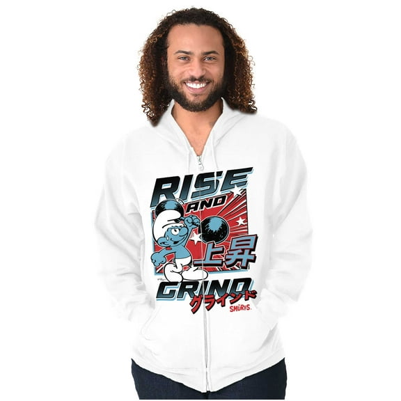 The Smurfs Kanji Rise and Grind Men Big & Tall Zip Hoodie Brisco Brands 2X