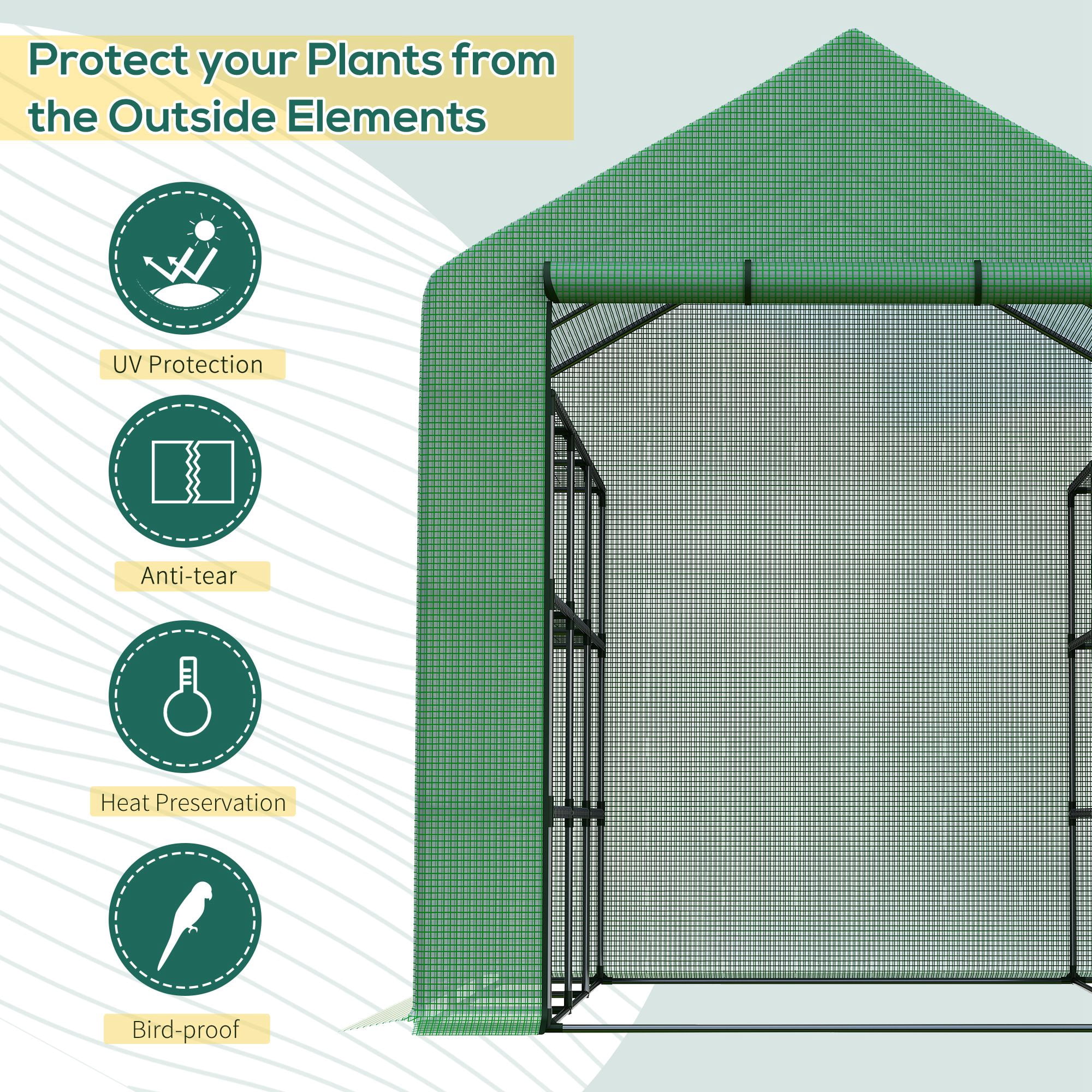 Garden Pots Walk-in Greenhouse for Outdoors with Roll-up Zipper Door, 18 Shelves, PE Cover, Small & Portable Build, Heavy Duty Humidity Seal, 95.25" x 70.75" x 82.75", Green,Outdoor Garden Planters