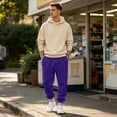 thumbnail image 6 of Men's Sweatpants Trendy Elastic Waist Drawstring Cuffed Jogging Pants Loose Lounge Casual Sweatpants for Outdoor Sports with Pockets Purple L, 6 of 7