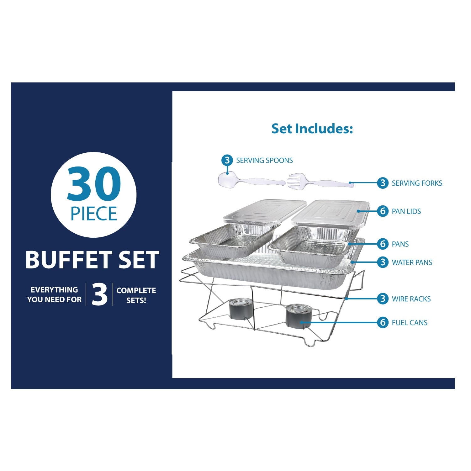 30-Piece Chafing Dish Set with Gel Fuel – Catering Kit for Parties & Events