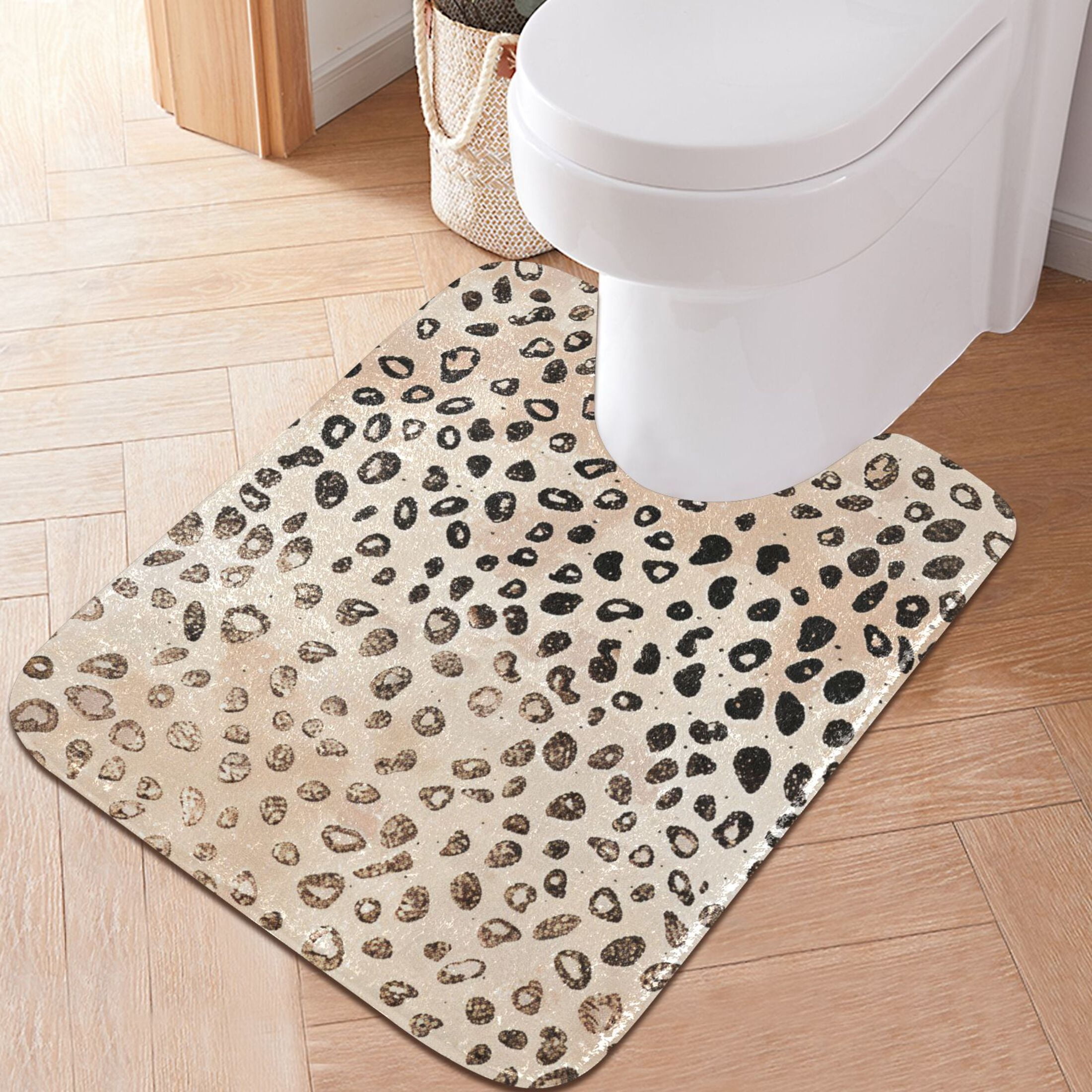 Ryvnso Plain Cheetah Glitter Print Bathroom Shaggy Rugs Toilet Mat Soft Contour Rug