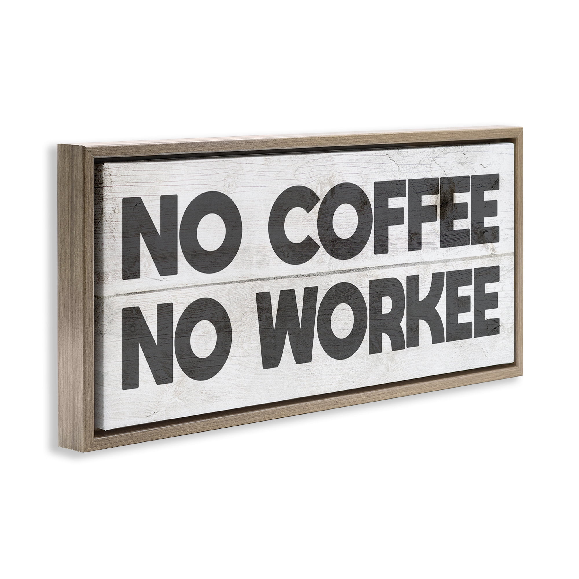 Stupell Industries No Coffee Funny Office Phrase Typography Painting Brown Floater Framed Canvas Art Print Wall Art, 25 x 11