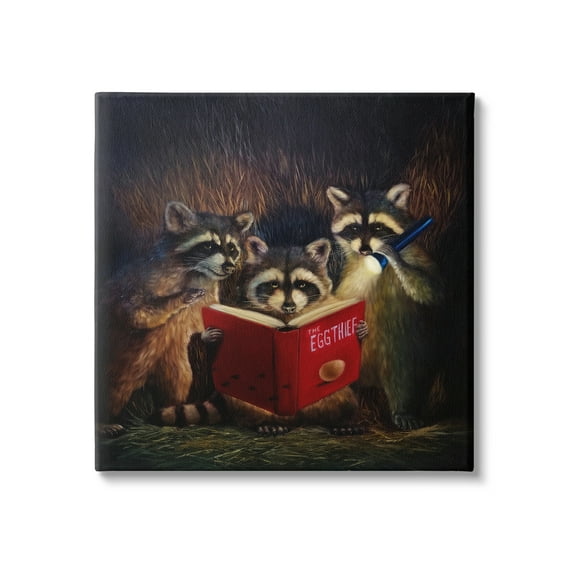 Stupell Fun Raccoon Trio Reading Book Animals & Insects Painting Gallery Wrapped Canvas Print Wall Art