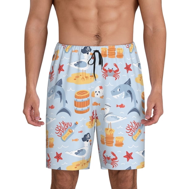 Fotbe Cute Shark Pantalones Cortos de Pijama para Hombre, Ropa de Dormir, Pantalones de Pijama Cortos para Hombre-Small
