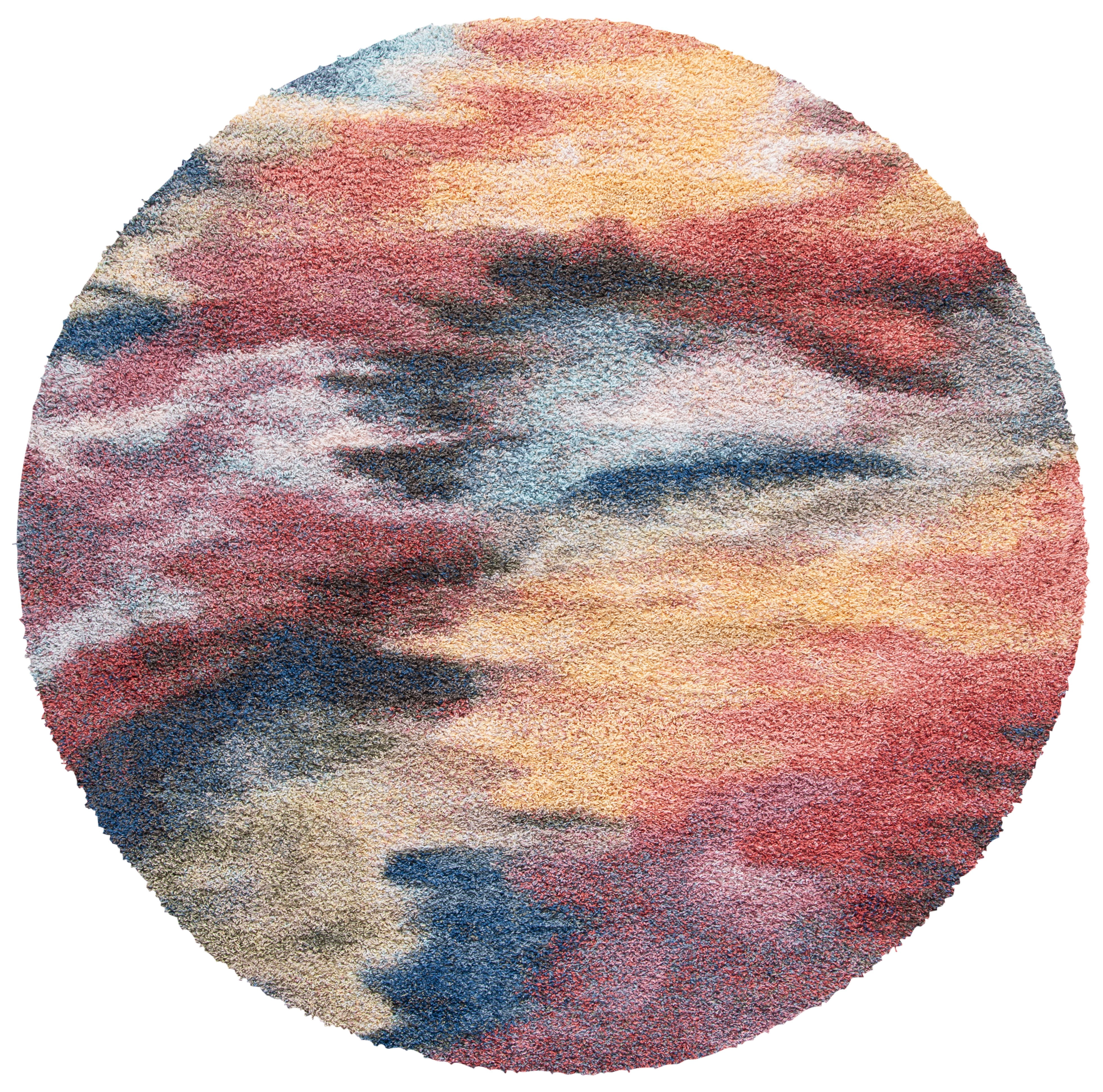 SAFAVIEH Calista Charmaine Camouflage Area Rug, Red/Blue, 6'7" x 6'7" Round