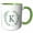 Green/White, variant on 3drose, Wreath with Monogram Initial Letter K in Green on White Background., 11oz Magic Transforming Mug