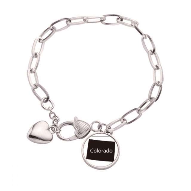 Pulsera de cadena de corazón Unbranded Colorado America usa mapa silueta joyería encanto 7.5 pulgadas