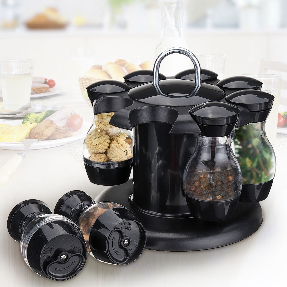 8 Jar Rotating Spice Rack Carousel Kitchen Storage Holder Condiments