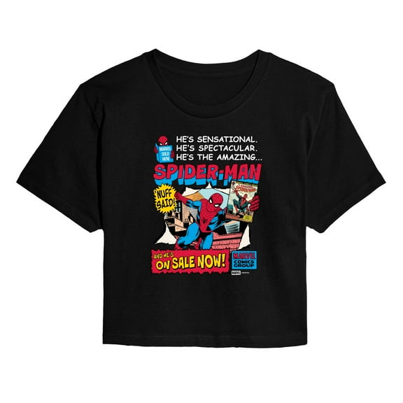Marvel - Spider-Man He's Sensational Comic - Juniors Cropped Short Sleeve Graphic T-Shirt