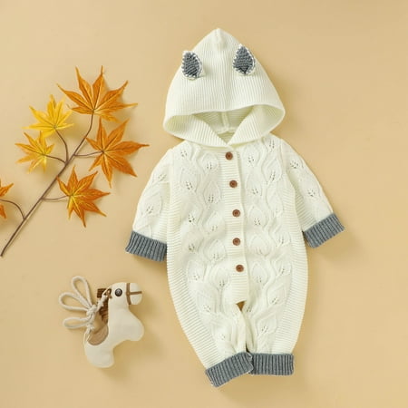 

Baby Clothes Clearance! purcolt Christmas Sweater Baby Boys Girls One-Piece Knitted Hooded Jumpsuit Winter Ribbed Sweater Romper Outfits Infant Toddler Buttons Bodysuit Playsuit Newborn Clothes