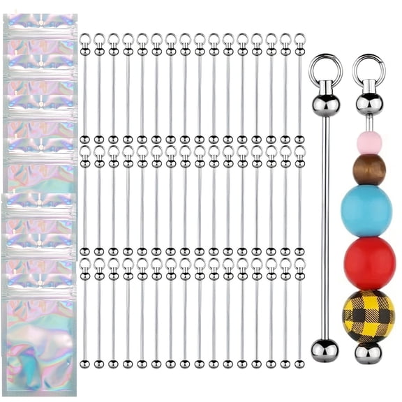 Beadable Keychains Include 15 Keychains 15 Gift Bags for Beads Bulk Blank Bar ID Name Badge Reels with Belt Clip Beadable Items for Nurse Teacher Office Jewelry DIY Gift