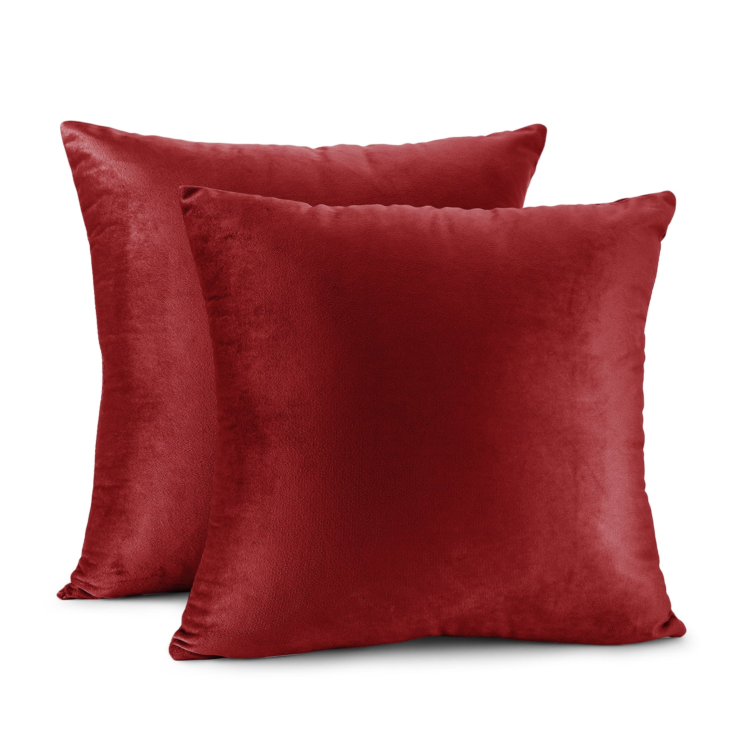 Clara Clark Plush Solid Decorative Microfiber Square Throw Pillow Cover with Throw Pillow Insert for Couch, Cherry Red, 16"x16"", 4 Piece Decorative Soft Throw Pillow Set