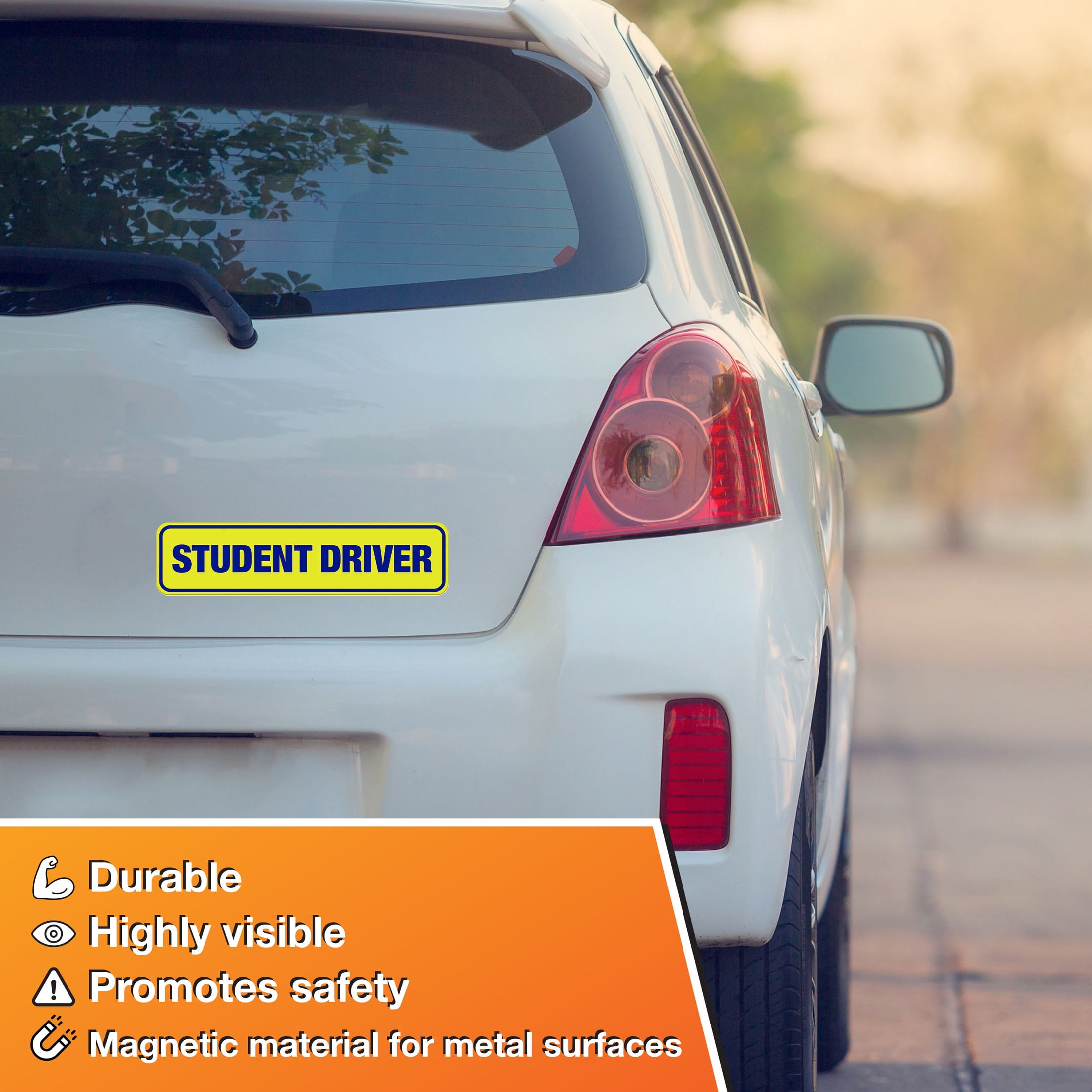 HY-KO Student Driver Vehicle Magnet, 3” x 12” Size, Affixes to All Metal Cars, Removable