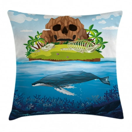 Multi Colored Accent Whale Decor Throw Pillow Cushion Cover, Huge Whale diving into Ocean in Rainbow Hand Drawn Image Perfect for Teens, Decorative Square Accent Pillow Case, 24 X 24 Inches, Multi Colored, by Ambesonne ()