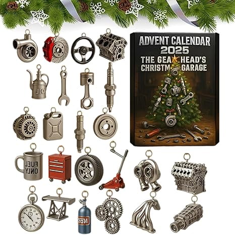 Advent Calendar for Adults,The Gearhead’s Christmas Garage,24 Days of Miniature Car Parts & Tools with Holiday Gifts for Car Enthusiasts, Automotive Christmas Countdown for Cars Lovers