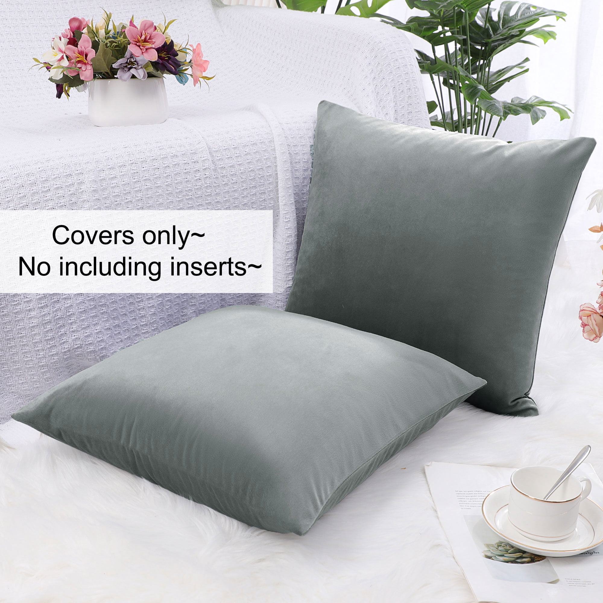 Unique Bargains Velvet Decorative softCushion Throw Pillow Cover 18" x 18" Gray