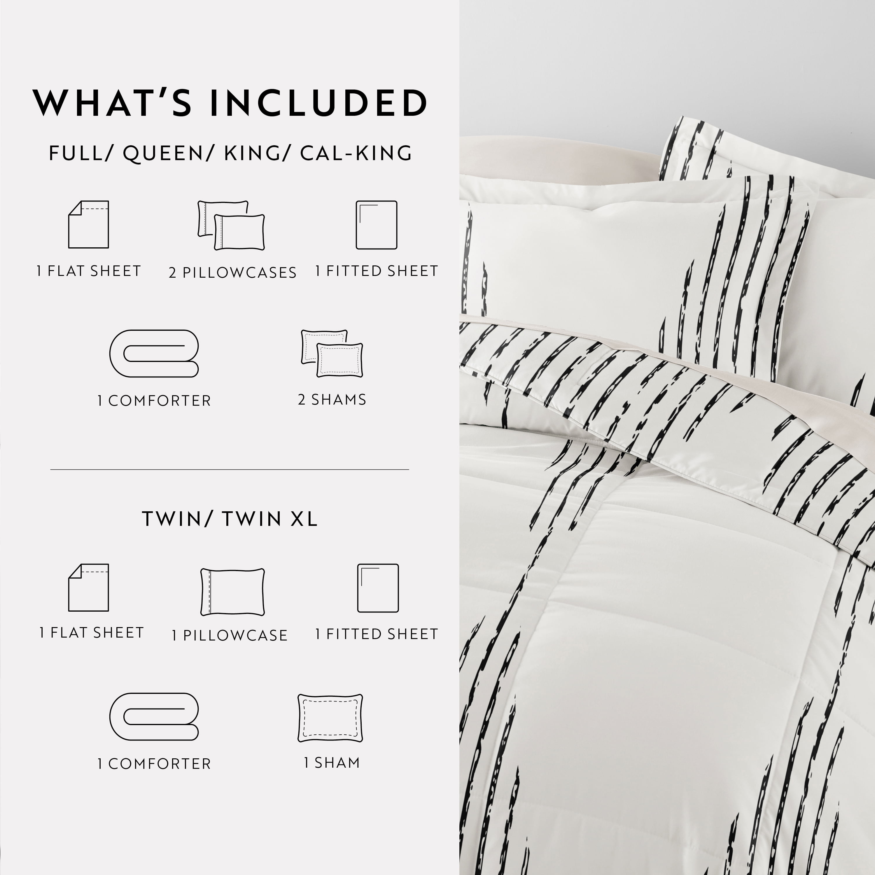 Comfort Canopy - King Bedding Bundle, Patterned Microfiber Comforter and Solid Sheet Set in Diamond Stripe Gray