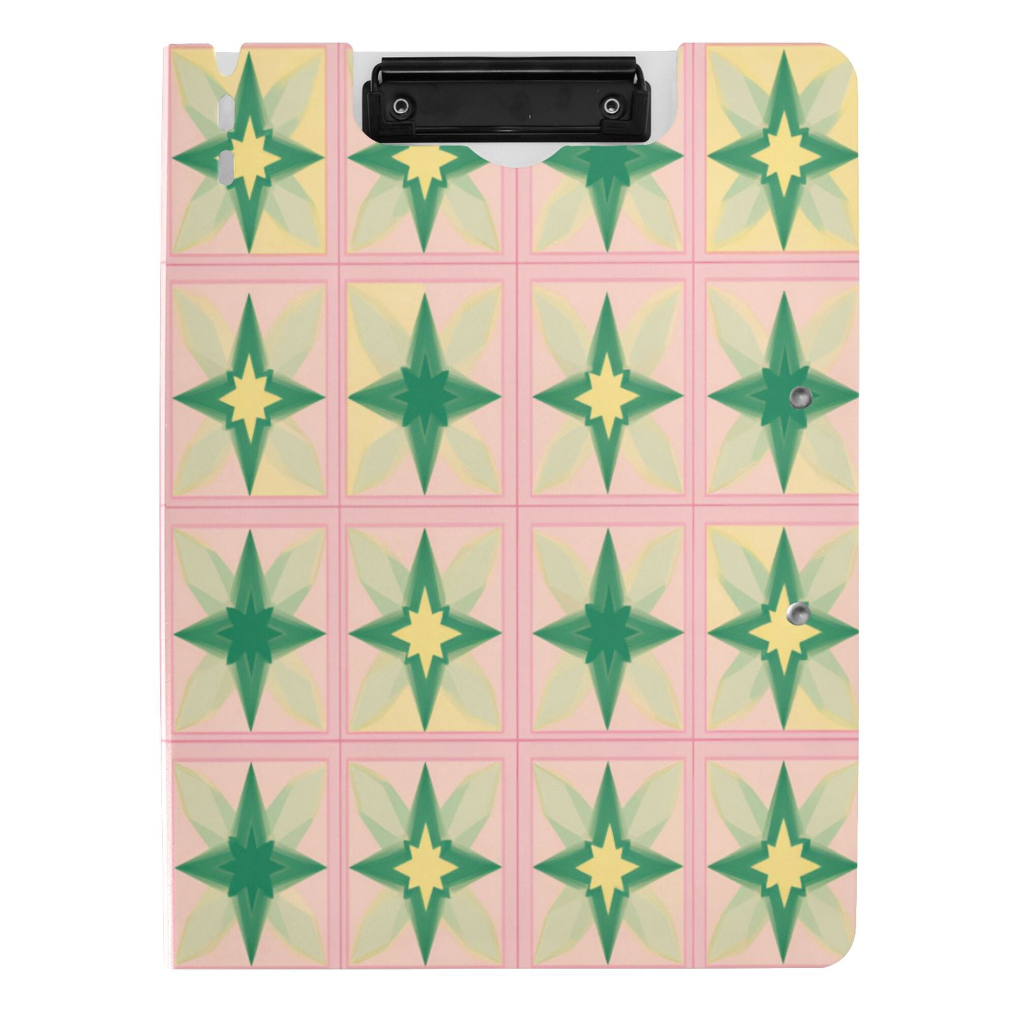 FORMRS A4 Clipboard Folder with Pen Holder Horizontal Foldable School Office Binder, Green Symmetrical Stars