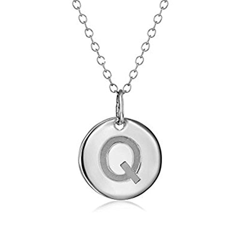 Sterling Silver 0.925 Initial Letter Q Round Disc Necklace Pendant Charm 