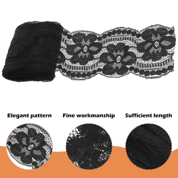 ADDHAT Wear-Resistant Black Lace Trim Polyamide Fabric for Crafting Decor