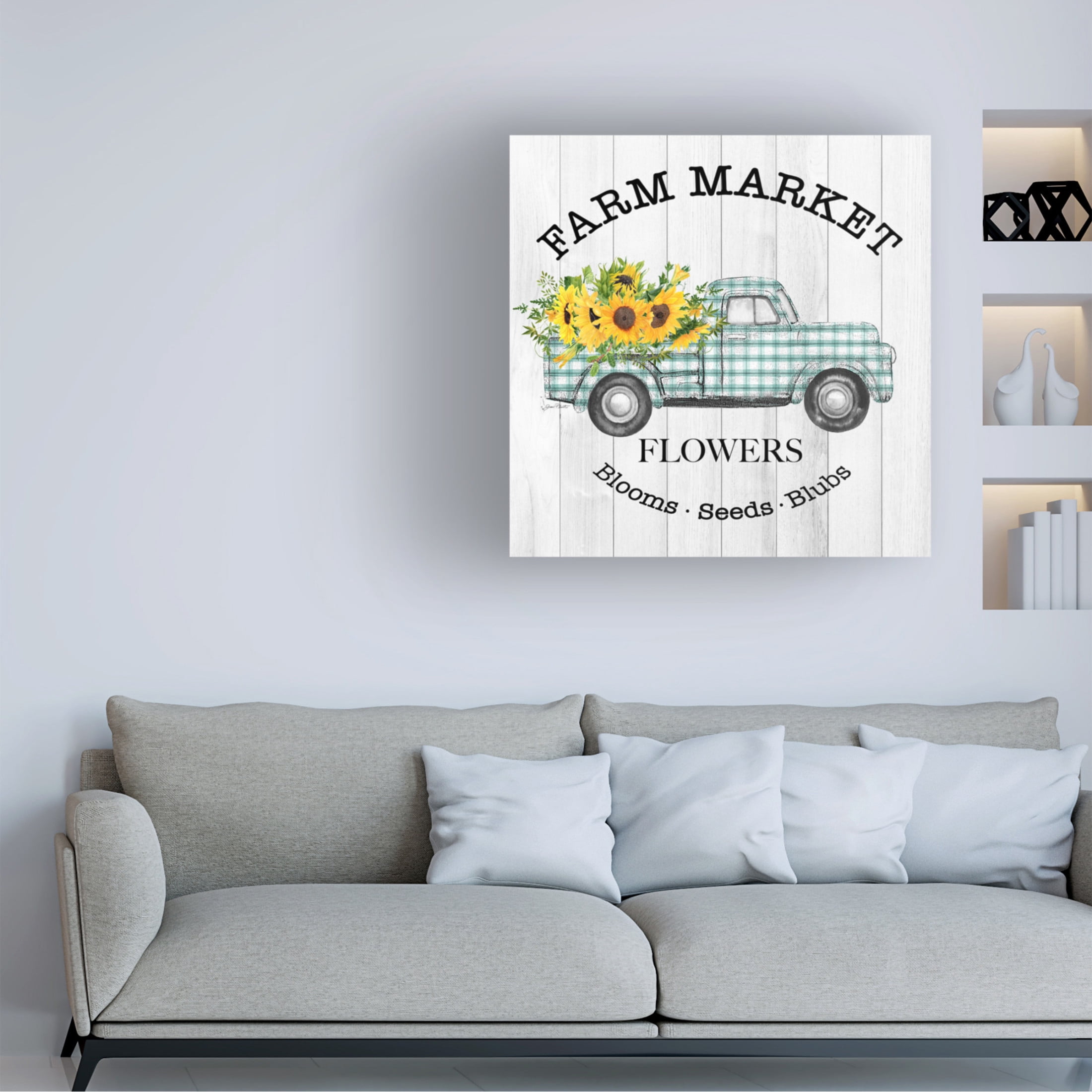 Canvas Wall Art - Jean Plout 'Farm Market Sunflowers A' Wall Art for Living Room, Bedroom, or Office Décor by Trademark Fine Art - 35 x 35 Inches