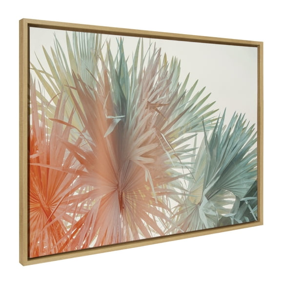 Kate and Laurel Sylvie Red Hot Summer Framed Canvas Wall Art by Alicia Bock, 28x38 Natural, Palm Tree Photography Art for Wall