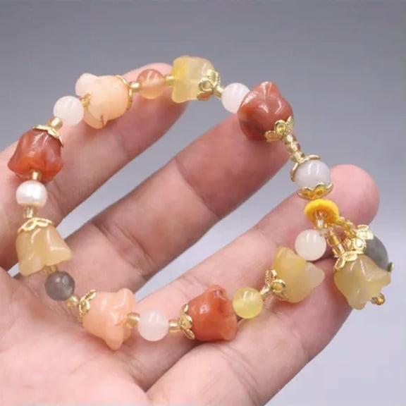 K-KED Real 100% Natural Multi Color Jade Women Lucky Orchid Flower Beads Bracelet