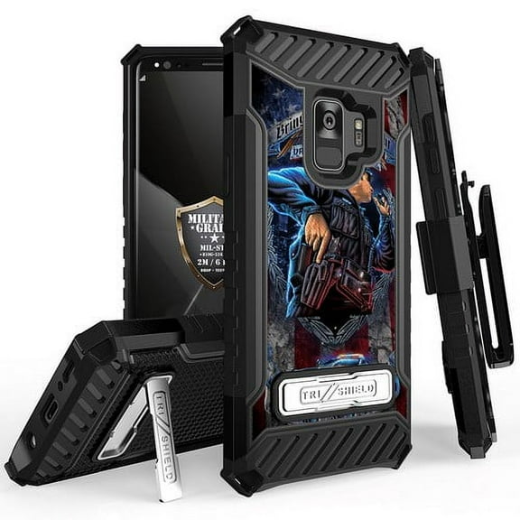 Galaxy S9 Case, Trishield Durable Rugged Heavy Duty Phone Cover With Detachable Lanyard Loop Belt Clip Holster And Built in kickstand For Samsung Galaxy S9 - Printed Police Bring On The Night