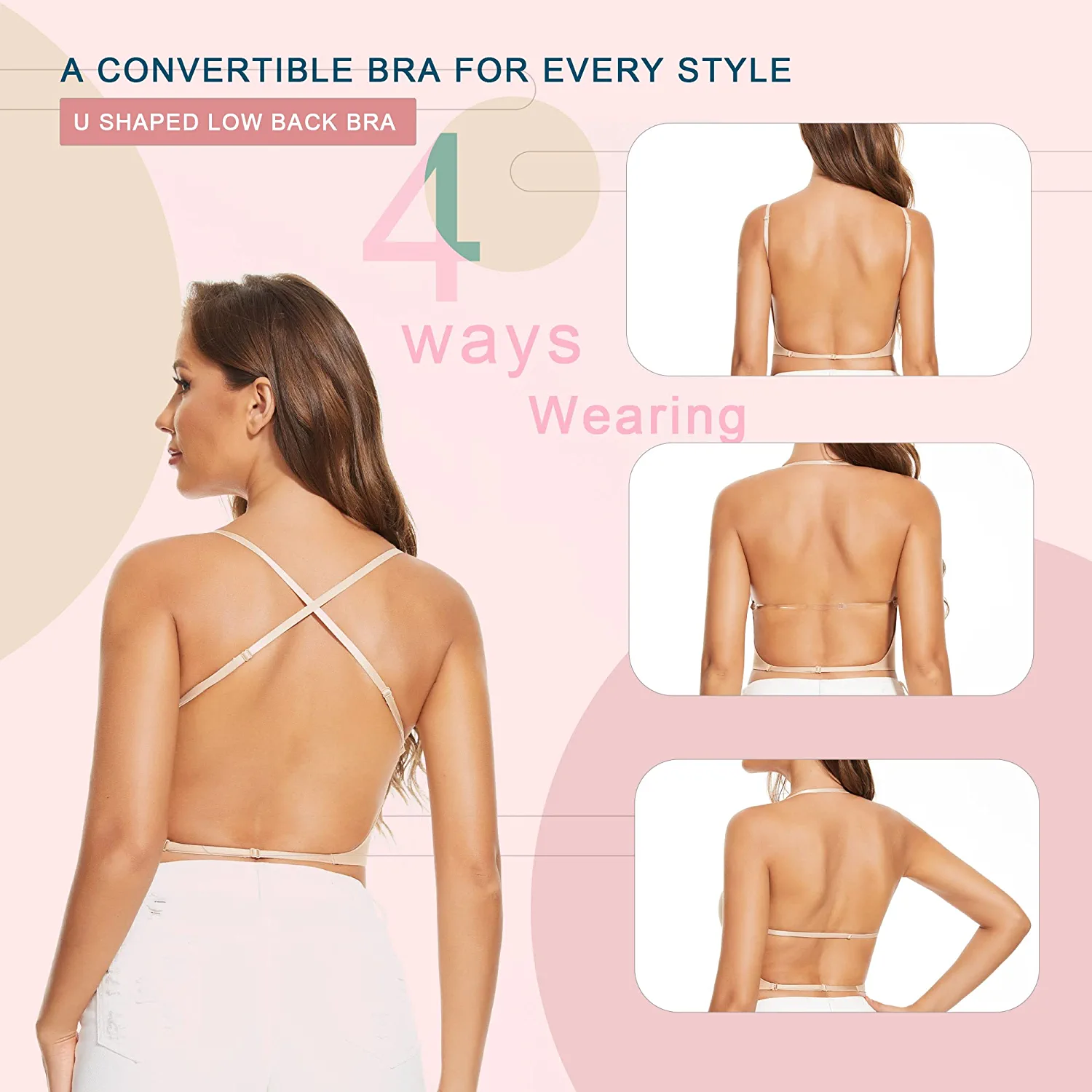 COMFREE Low Back Bras for Women Deep U Plunge Backless Bras Seamless Halter Bras Wire Lifting Low Cut Bra