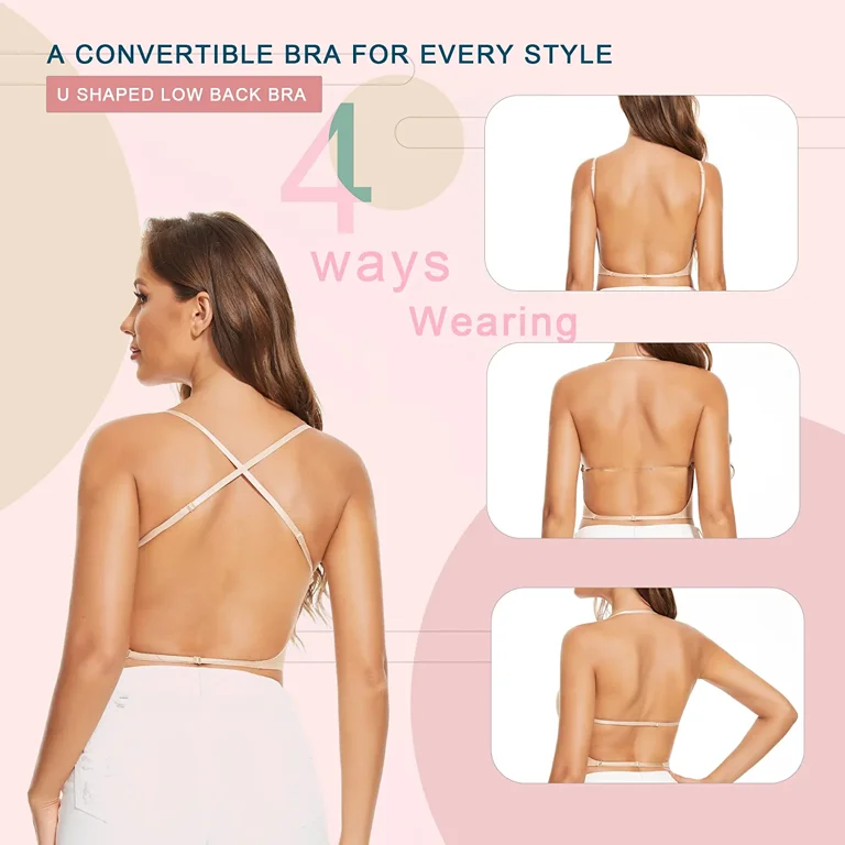 Low Back Bra Compatible Women's Seamless Deep U Low Cut Backless Bra  Convertible Multi-way Low Cut Backless Bra Halter Neck Bra