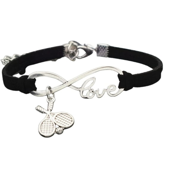 Girls Tennis Bracelet - Infinity Love Tennis Racket Charm Bracelet, Tennis Jewelry, Gift for Tennis Players and Teams (Black)