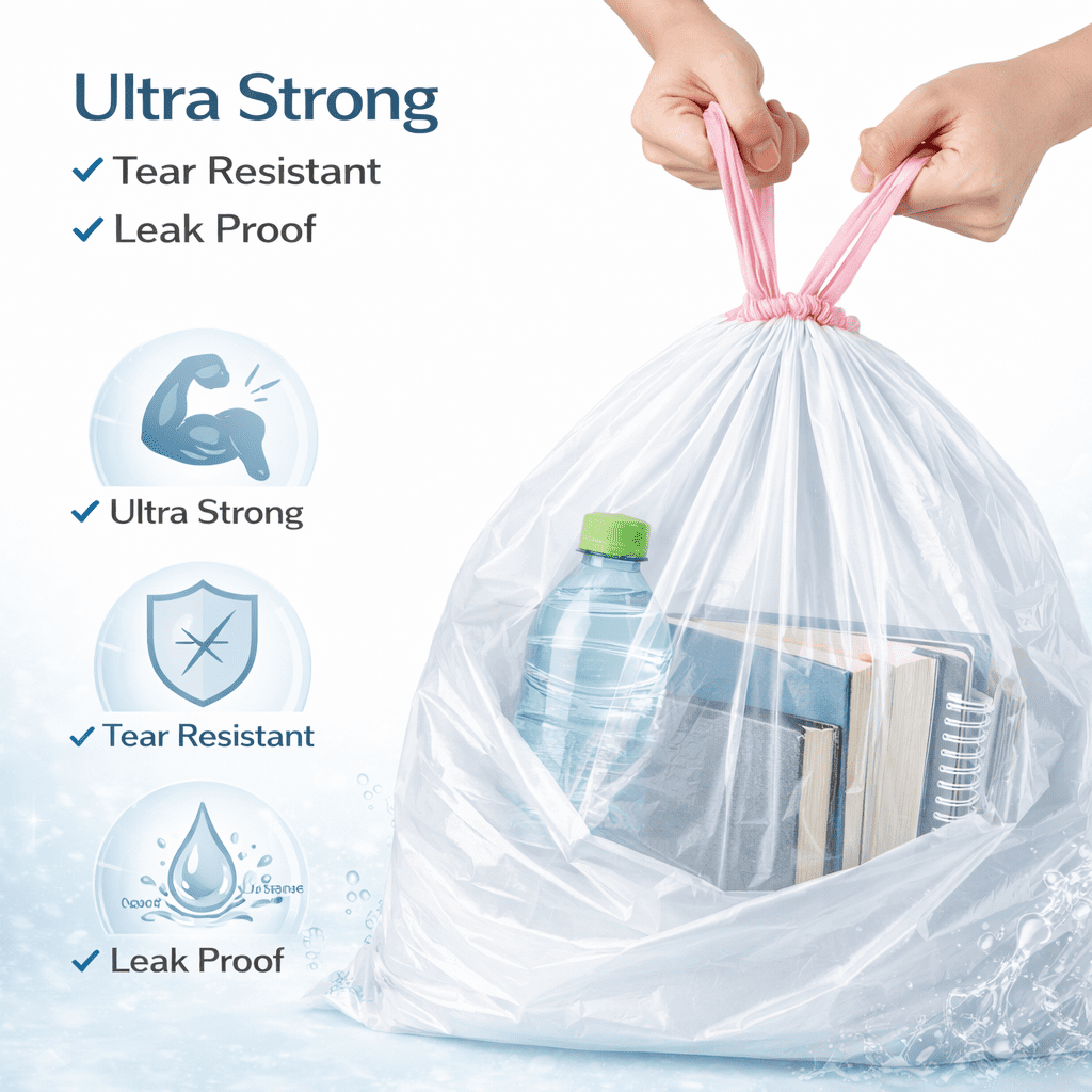 A*Homeist 8 Gallon Garbage Bags 22 x 24" 0.74mil Thick Drawstring, White, 180 Bags