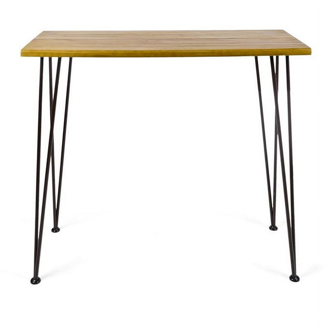 Noble House Denali Outdoor Teaked Acacia Wood Bar Table with Metal Iron Frame