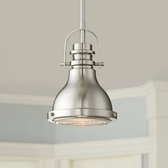 Possini Euro Design Brushed Nickel Mini Pendant 6 1/2" Wide Farmhouse Industrial Rustic for Dining Room Living House Home Kitchen Island High Ceilings