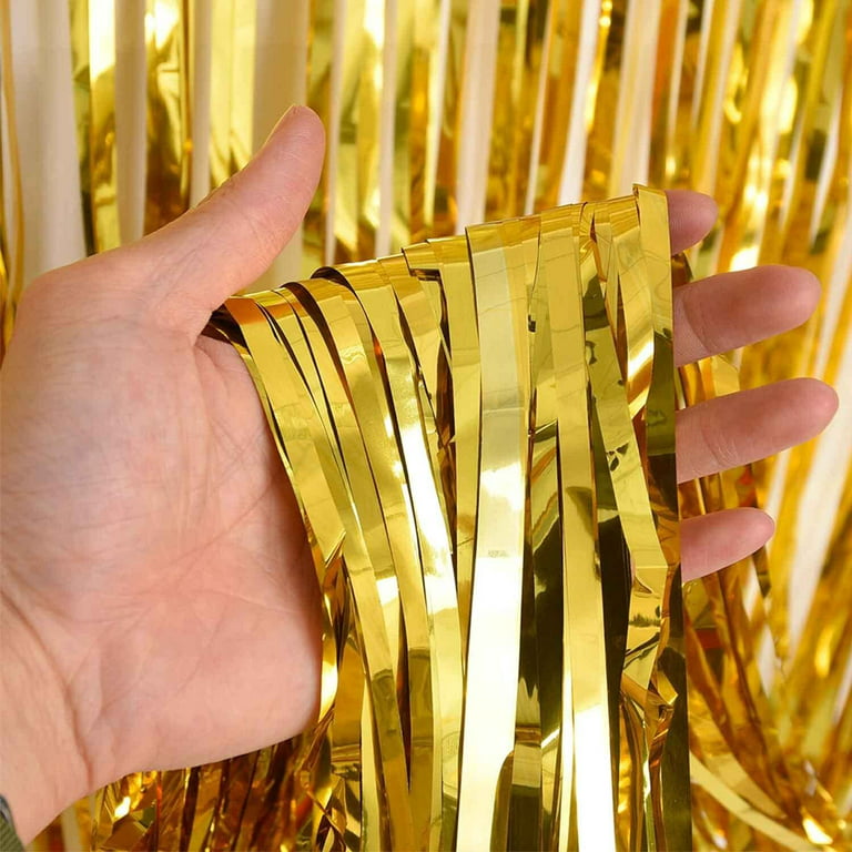 GOLD Metallic Fringe Foil Curtains Celebratory Party Decor Hanging Streamer  2 pc