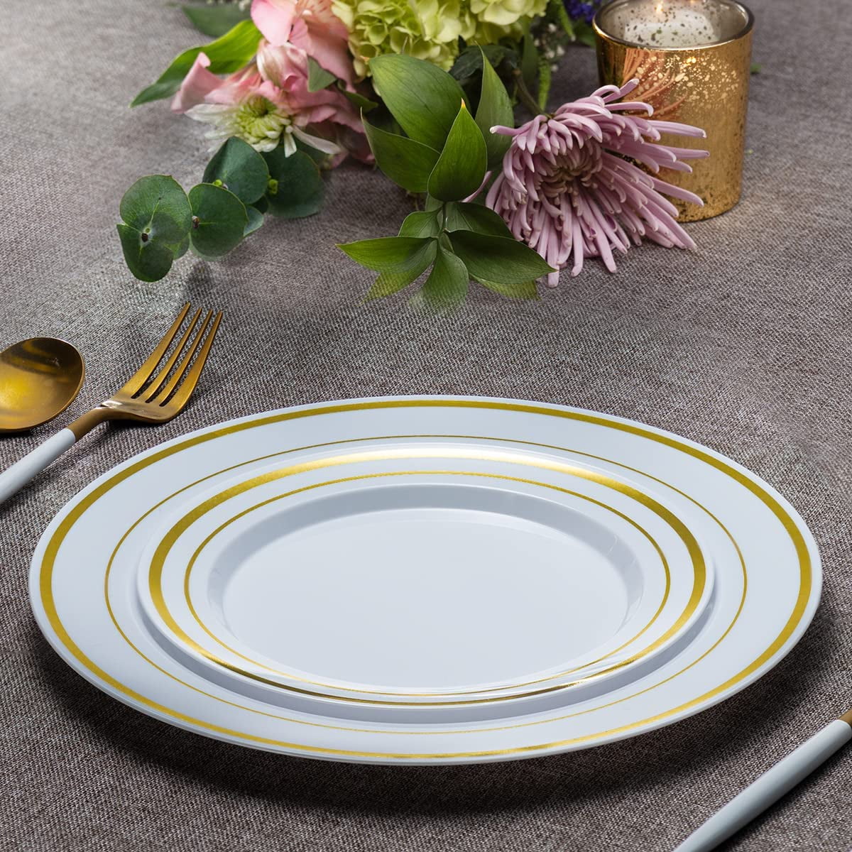 Gusto Fancy Plastic Plates Disposable Dinner Plates & Salad Plates Set, 60-Pack