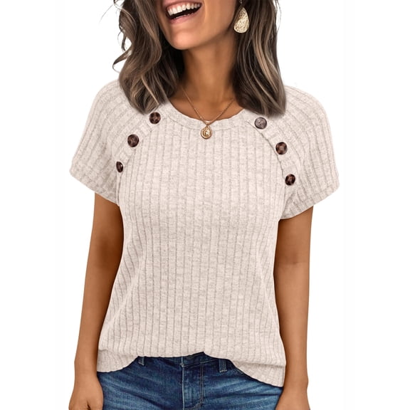 SUNBS Blouses for Women Crew Neck Casual Tunic Tops Short Sleeve Shirts Fashion Clothing