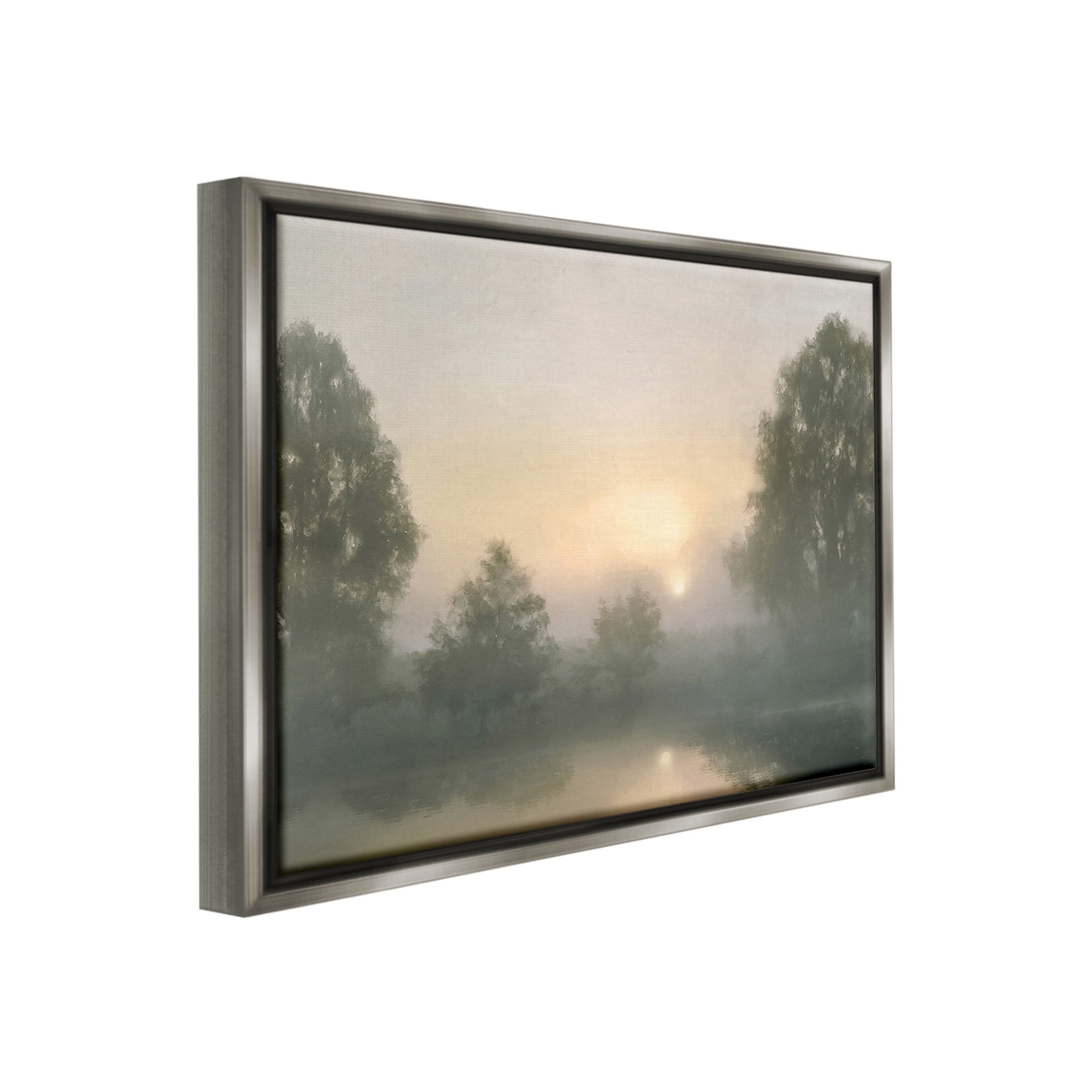 Stupell Industries Misty Pond Reflection Landscape Photography Gray Floater Framed Canvas Art Print Wall Art, 21 x 17