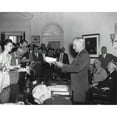 thumbnail image 2 of President Harry Truman Announcing Japan'S Surrender To Reporters In The Oval Office. Seated Behind President Truman Are, 2 of 2