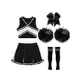 thumbnail image 3 of vastwit Kids Cheerleading Uniform Outfit Sleeveless Crop Top+Skirt+Socks+Flower School Girls Dancewear A Black&White 4, 3 of 5