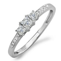 0.33 Carat (ctw) 14k White Gold Princess & Round Diamond Ladies 3 Stone Bridal Engagement Ring 1/3 CT