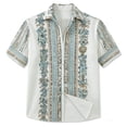 thumbnail image 3 of FINALGANG Mens Vintage Floral Print Short Sleeve Button Down Collared Shirt Casual Loose Fit Hawaiian Shirt For Beach Vacation Daily Streetwear Light Blue XXL, 3 of 4