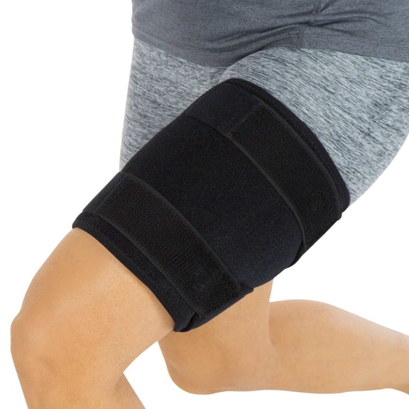 Vive Thigh Brace - Hamstring Quad Wrap - Adjustable Compression Sleeve Support for Pulled Groin Muscle, Sprains, Quadricep, Black