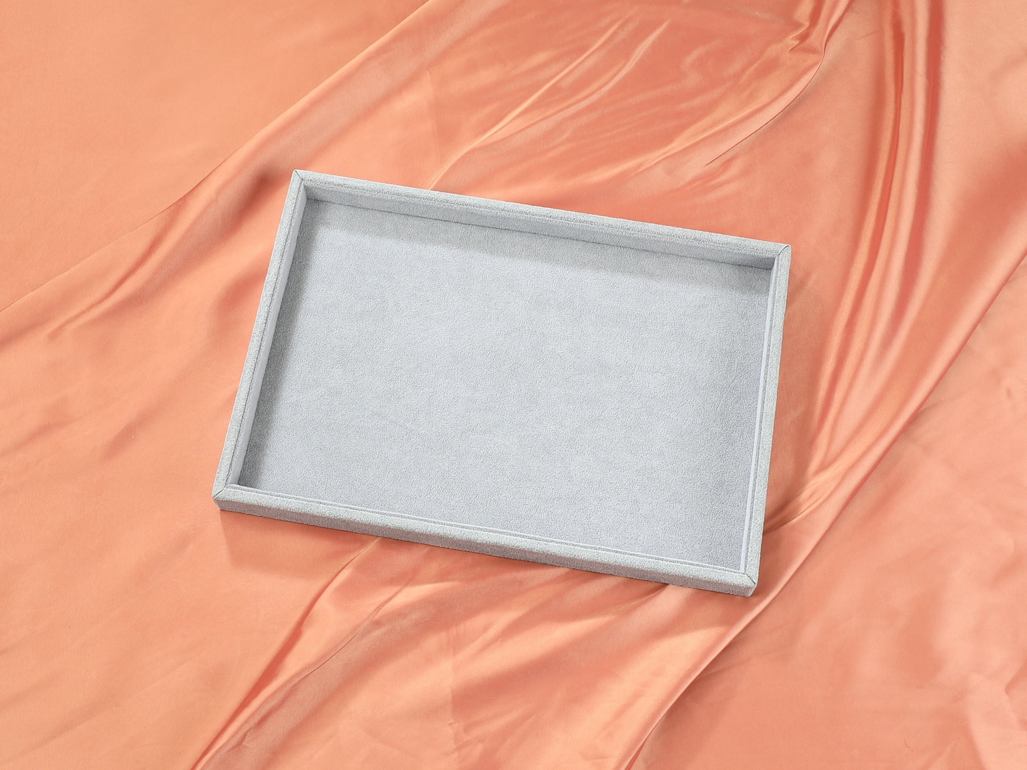 Unique Bargains Velvet Jewelry Boxes Holder Organizer Trays with Removable Dividers Gray Flat Tray