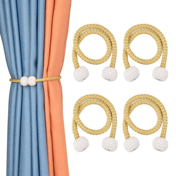 Lnrkai Magnetic Curtain Tiebacks, 4 Pack Curtain Tie Backs for Window Decor (Gold)