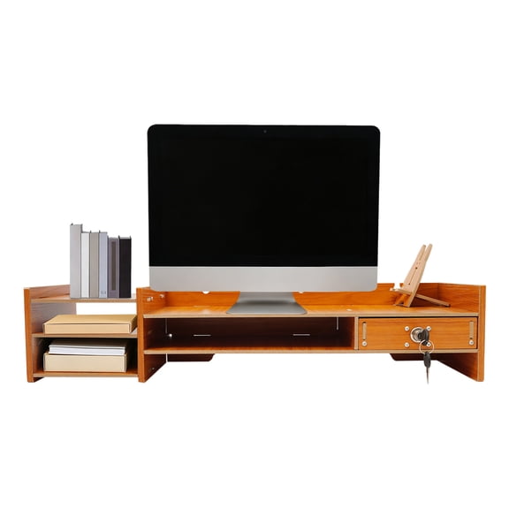 Computer Monitor Stand ,Multi-Purpose Desktop Storage Stand with Lockable Drawer and Compartments
