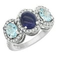 thumbnail image 1 of 14K White Gold Natural Lapis & Aquamarine 3-Stone Ring Oval Diamond Accent, size 6.5, 1 of 2