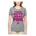 thumbnail image 2 of Wild Bobby Tough Guys Wear Pink Distressed Breast Cancer Awareness Women Graphic Tee, Heather Grey, Medium, 2 of 6